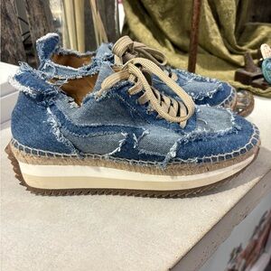 rag & bone Light Blue Distressed Denim Espadrille Sneakers